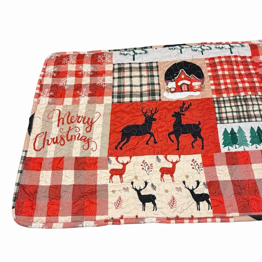 King Christmas Pillow Sham Red Buffalo Plaid Reindeer Quilt Lodge Cabincore